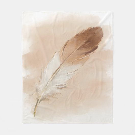 Warme Beige-Feder-Boho-Aquarell-Minimalist-Kunst Fleecedecke (Vorderseite)