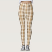 Warme beige karierte Leinenstruktur mit Webmuster Leggings (Vorderseite)