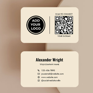 Warme Beige-Logo-Scan-Code-Kontakt-Geschäftskarte  Visitenkarte