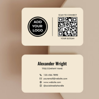 Warme Beige-Logo-Scan-Code-Kontakt-Geschäftskarte Visitenkarte