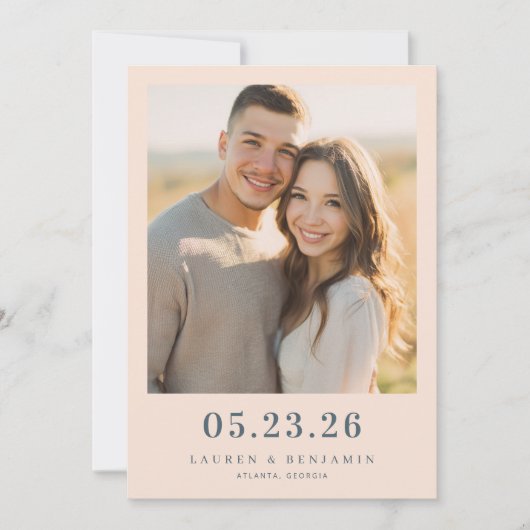 Warme beige romantische Fotografie Save The Date (Vorderseite)