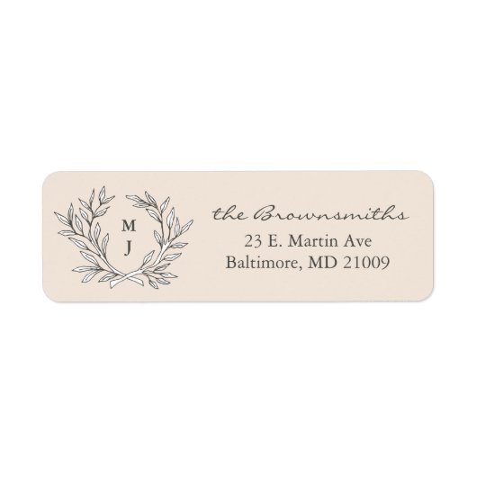 Warme Beige Rustikal Kranz Mit Monogramm Adresse (Vorne)