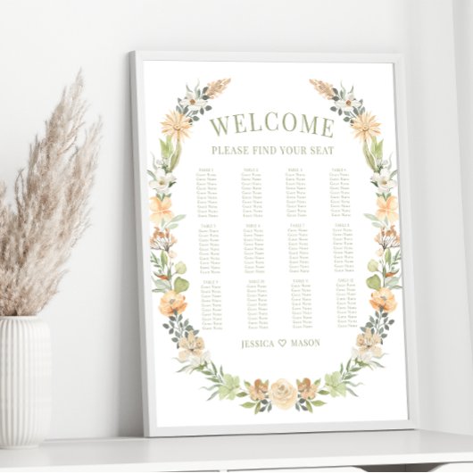Warme blumengeschmückte Wildblume Hochzeitskarte Poster