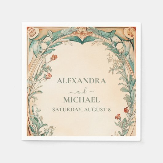 Warme botanische Rahmen Hochzeit Serviette (Vorderseite)