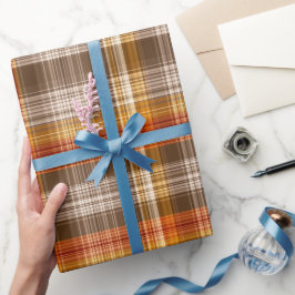Warme Braun Orange Herbst Gitter Ahorn Karomuster Geschenkpapier