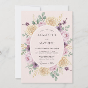 Warme Champagner-Lilien-Pfingstrosen-Hochzeit Einladung