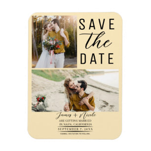 Warme Creme Moderne 2 Fotos Save-the-Date Hochzeit Magnet