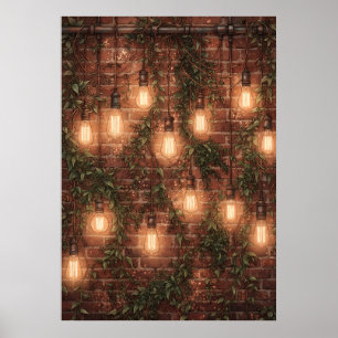 Warme Edison-Glühbirnen Efeu-Ziegelwand Poster