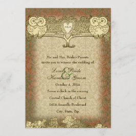 Warme Farbe Rot Gold Vintage Owl Hochzeitseinladun Einladung