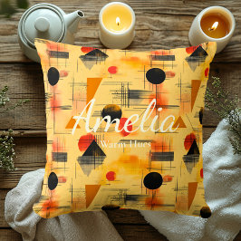 Warme Farben - Pinsel und geometrisches Kissen mit