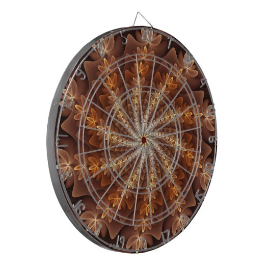 Warme Farben, trendige moderne Fraktal Art Muster Dartscheibe (Vorderseite Links)