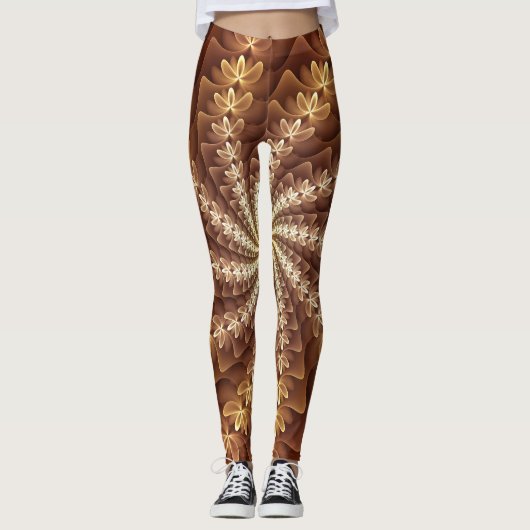 Warme Farben, trendige moderne Fraktal Art Muster Leggings (Vorderseite)