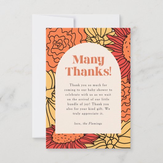 Warme farbige große Blumenarm Babydusche Dankeskarte (Vorderseite)