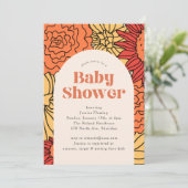 Warme farbige große Blumenarm Babydusche Einladung (Stehend Vorderseite)