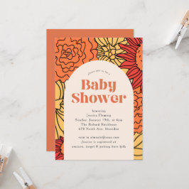 Warme farbige große Blumenarm Babydusche Einladung