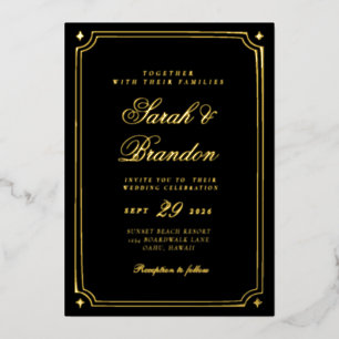 Warme Festfarbige Minimalistische Schrift Hochzeit Folieneinladung