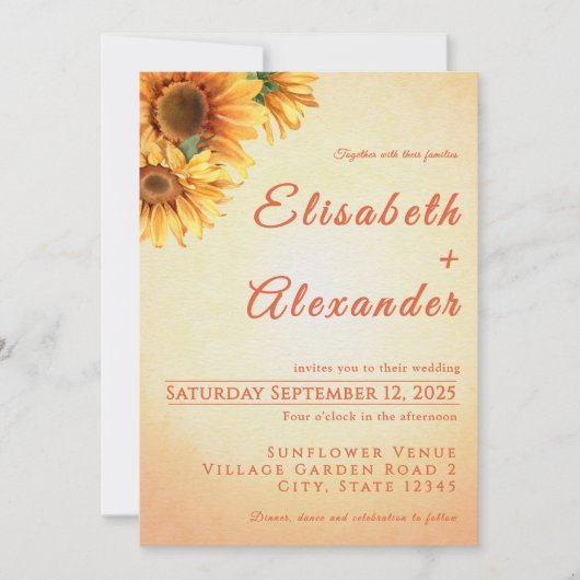 Warme, fröhliche Sonnenblume Einladung Hochzeit (Vorderseite)