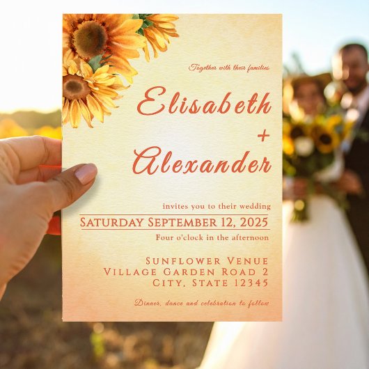 Warme, fröhliche Sonnenblume Einladung Hochzeit
