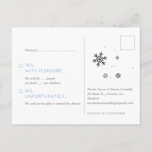 Warme, gemütliche Ski Winter Wedding Beanies und M Postkarte (Rückseite)