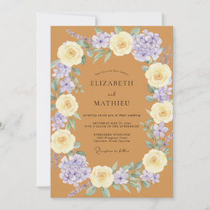Warme Gold-Lilien-Blüten-Hochzeit Einladung
