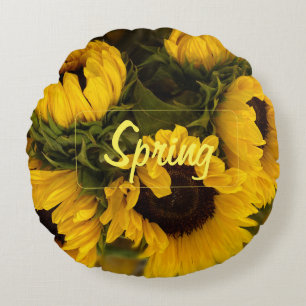 Warme goldene Sonnenblume Custom Rundes Kissen