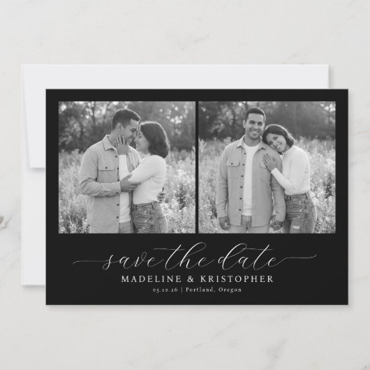 Warme Graustufen-Romantik-Fotocollage Save The Date (Vorderseite)