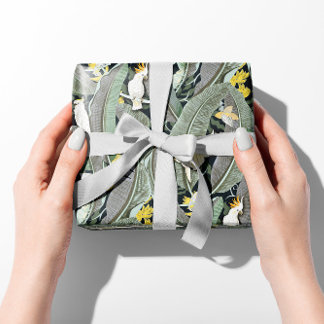 Warme grüne Bananenleaf Oase mit Cockatoos Geschenkpapier