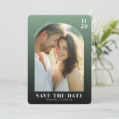 Warme Grüne Romantische Foto Save The Date (Stehend Vorderseite)