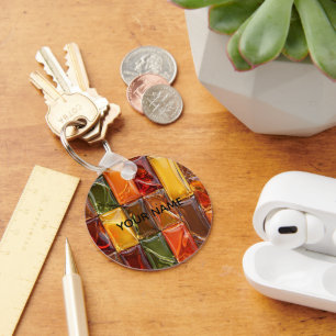 Warme Herbst-Glas-Mosaikfliesen - Glänzendes Berns Schlüsselanhänger