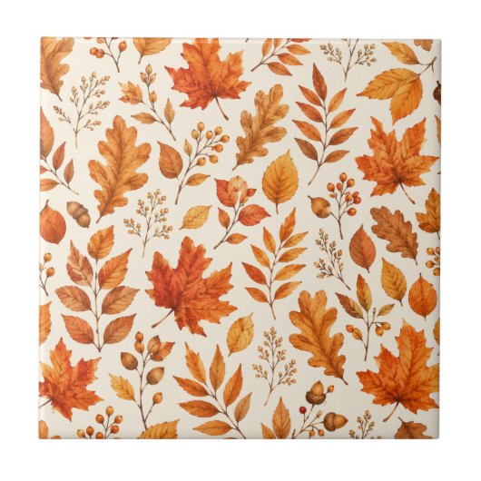 Warme Herbstblätter Nahtloses Muster Fliese (Vorderseite)