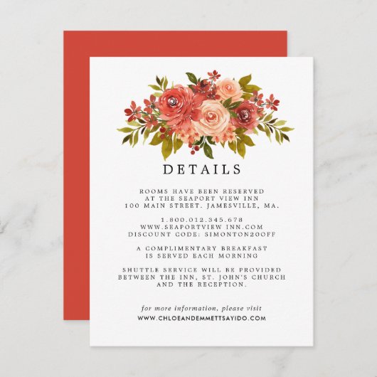 Warme Herbstfarben Blumengästen Details Begleitkarte (Vorne/Hinten)