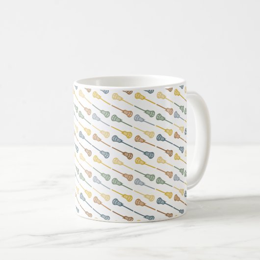 Warme Herbstfarben Diagonal Lacrosse Sticks Muster Kaffeetasse (VorderseiteRechts)