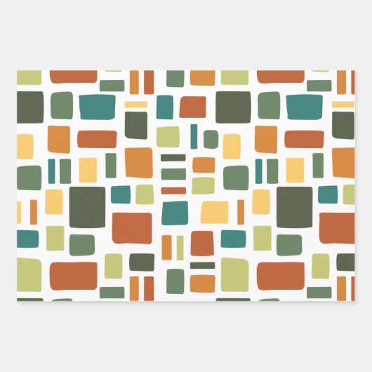 Warme Herbstfarben Wonky Squares & Rectangle Geschenkpapier Set (Vorderseite)
