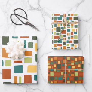 Warme Herbstfarben Wonky Squares & Rectangle Geschenkpapier Set
