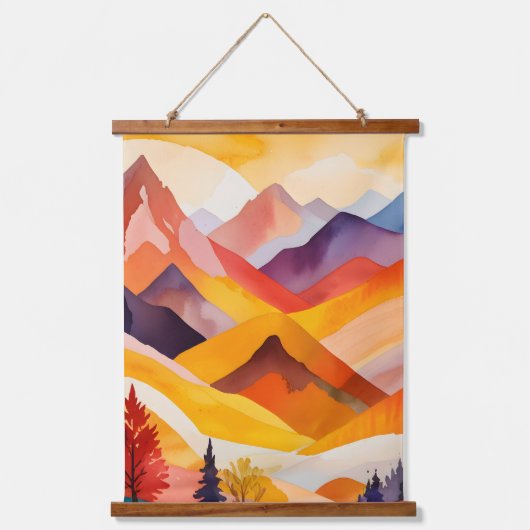 Warme Herbstgebirge Wandteppich Mit Holzrahmen (Vorderseite)