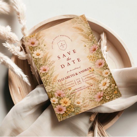 Warme herbstliche Blumenhochzeit Save The Date