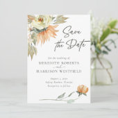 Warme Herbstsonnenblumen - Burnt Sienna Hochzeit Save The Date (Stehend Vorderseite)