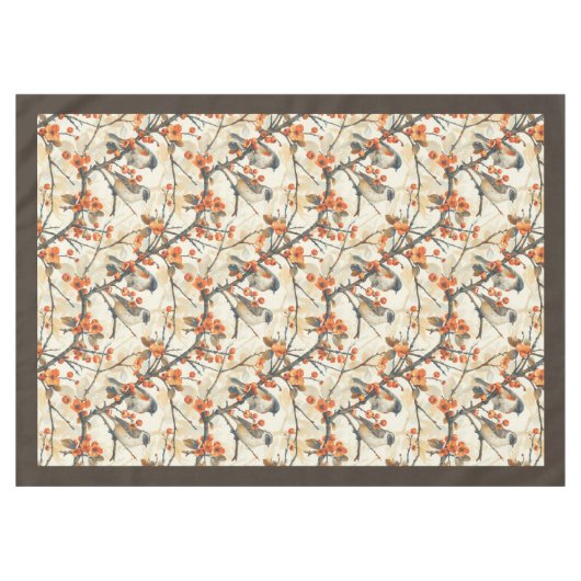 Warme Herbsttablette mit Vögeln Rustikale Blume Tischdecke (Vorderseite (Horizontal))