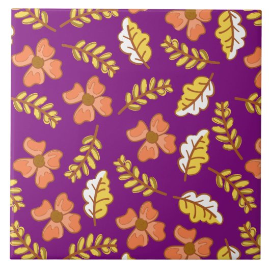 Warme Herbstuntergänge mit Blume Fliese (Vorderseite)