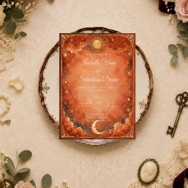 Warme Hochzeit mit Himmelssonne und Mond Einladung