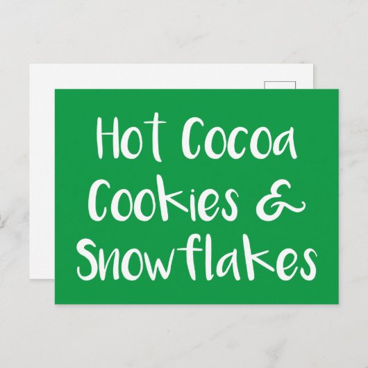 Warme Kakao-Cookies und Schneeflocken Postkarten (Vorne/Hinten)