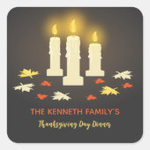 Warme Kerzen Farbvolle Blätter Erntedank Abendesse Quadratischer Aufkleber (Vorderseite)