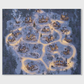 Warme Lichter im schneebedeckten Dorf Geschenkpapier (Flach)