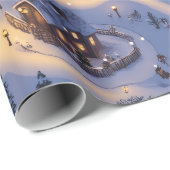 Warme Lichter im schneebedeckten Dorf Geschenkpapier (Rolleneckpunkt)