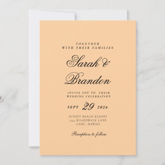 Warme, Minimalistische Script-Hochzeit Einladung (Vorderseite)