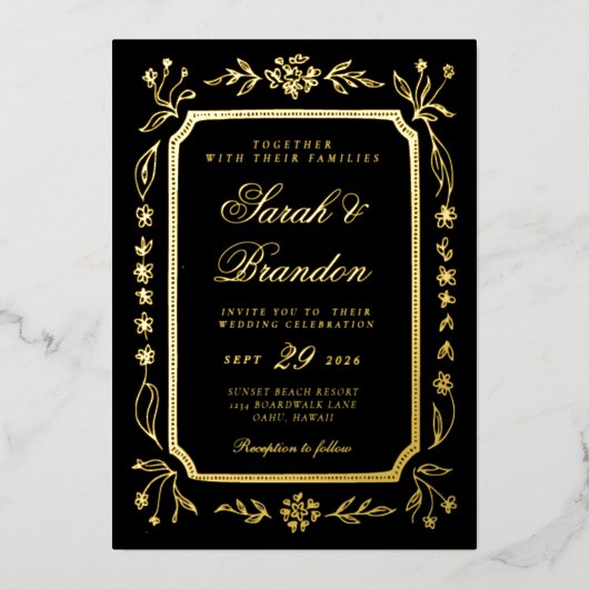 Warme, Minimalistische Script-Hochzeit Folieneinladung (Vorderseite)