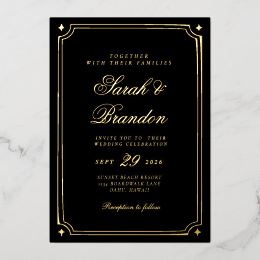 Warme, Minimalistische Script-Hochzeit Folieneinladung (Vorderseite)