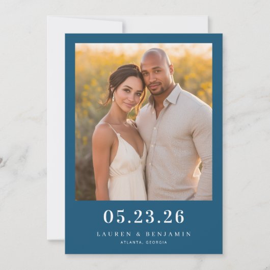 Warme Navy Elegante Foto Save The Date (Vorderseite)
