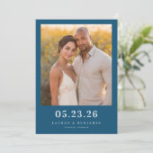 Warme Navy Elegante Foto Save The Date (Stehend Vorderseite)