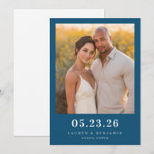 Warme Navy Elegante Foto Save The Date (Vorne/Hinten)